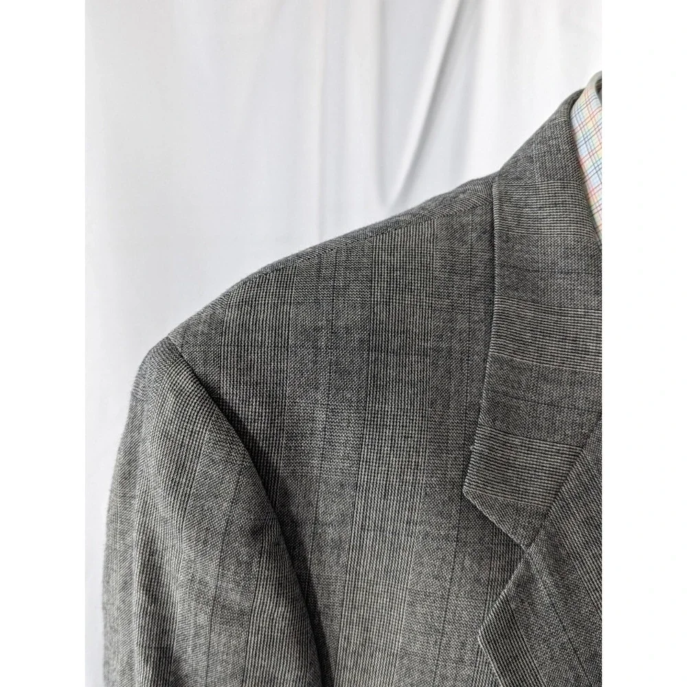 Hart Schaffner‎ Marx Wool Blazer Suit Jacket Gray Subtle Glenn Check  44R EUC